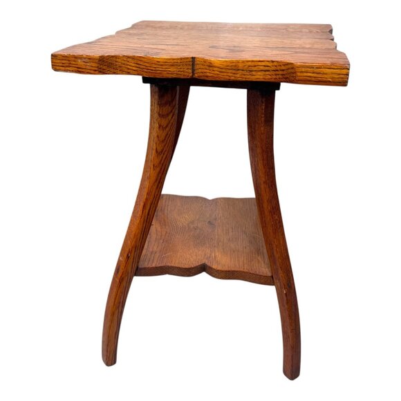 Antique Arts Crafts Quartersawn Tiger Oak 2 Tier Plant Stand Parlor Table Shelf - Picture 5 of 11